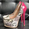 Dress Shoes Ronticool Fashion Women Platform Pumps Sexy Snake Stiletto Heels Peep Toe Gorgeous Fuchsia Party US Plus Size 5-20