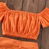 Ensembles de vêtements Bébé Vêtements d'été Enfants Bébé Filles Épaule Crop T-Shirts Hauts Robe Jupe Irrégulière Solide Orange Tenue Vêtements