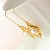 Orecchini a pennello Creative Trendy Creative 18K Orecchie placcate in oro intarsato Intarsiatura Natural Acqua dolce Pearl 925 Sterling Silver Long Lady Gioielli regalo