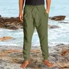 Pantaloni da uomo pantaloni di lino di cotone lunghi pantaloni a colori solidi in vita alta abbigliamento per le vacanze sciolte abiti da vacanza pantalones hombre 230815