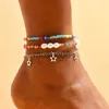 Anklets Boho Anklet Foot Beads Pearl Chain Star Pendant Ankle Summer Brelet Charm Sandals Barefoot Beh Foot Bridal Jewelry A058 J230815