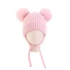 Gorro de malha de bebê de inverno com pom duplo pom recém -nascido bonit de calça sólida chinelos chapéus fofinhos bola de cabelo quente chapetes de crochê grorros