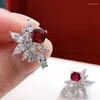 Stud Earrings Style Red Cubic Zirconia Women Ear Piercing Luxury Elegant Lady For Party Fashion Jewelry