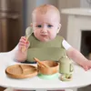 Cups Dishes Utensils 7pcs Bamboo Wood Dinosaur Dinner Plate Feeding Supplies Children Tableware Suction Bowl BPA Free Baby born Accessories l230814