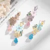 Brincos de Dangle 2023 Summer Color Cz para Mulheres namoradas Colorida Longa Festa de Festa Flor Fresca Presente de Casamento