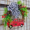 Dekoratif Çiçekler Noel Çelenk Rustik Çiftlik Kırmızı Kamyon Tatil Çelenk ön kapı dekorasyon için bowknot ile