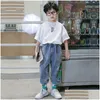 男の子のためのジーンズ10代の子供の弾性ウエストデニムパンツキッズボーイズボーイ服4-13t 220312ドロップデリバリーベビーマタニティクロスイン