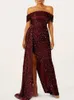 Party Dresses Trumpet / Mermaid Slim Fit Cocktail Ball Dress Sexy Slits And Floor Length Dropped Shoulders Sequined Material Brushed Trail