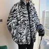 QNPQYX New Faux Fur Coat For Men Turn-down Collar Tiger Leopard Imitate Fur Jacket Thick Winter Warm Fluffy Plush Loose Jumper Outwear