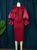 Plus size jurken Midi Long Flare Sleeve Sheath Red Office Lady Evening Cocktail Event Gelegenheidsfeestjes Outfits voor dames 4xl