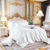 Bedding sets Solid Color Bedding Set with Mulberry Silk Duvet Cover Bed Sheet Pillowcase Luxury Satin Bedsheet King Queen Double Twin Size 230814
