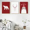 Vier Merry Christmas Posters Red Winter Christmas Tree Canvas Painting Art Print Nordic Wall Picture Living Room Kids slaapkamer Decor WO6
