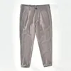 Men's Pants 2023 Spring Summer Casual Ankle-Length Natural Pure Linen Trousers Solid Gray Button Man Pencil