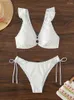 Kvinnors badkläder Micendy Scollop Sexig bikini Push Up Thong Bandage White Swimsuit Woman 2023 Bikinis Set Beachwear Two Piece Bathing Suit