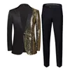 男性Sスーツブレザージャケットパンツファッションメンスパンコールスーツゴールドグリーン豪華な結婚式のダンスパーティーステージパフォーマンスドレス男性ブレザーズボン230815