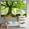 Gobelin Green Nature Forest Tobestry Wiszący Tree Tree Landscape salon sypialnia Hippie Artist House Dekor R230815