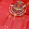 Decorative Figurines Vintage Chinese Wedding Round Fans Festive Bright Golden Red Bride Fan For Parties Supplies