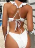 Kvinnors badkläder Micendy Scollop Sexig bikini Push Up Thong Bandage White Swimsuit Woman 2023 Bikinis Set Beachwear Two Piece Bathing Suit