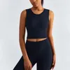 Yoga Outfit Crew Neck Running Tennis Sports Tank Tops Women Ribbed Mid Support Vest Wireless Gym Training Workout Crop Top Built In Bra