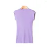 Camisetas para mujeres Camiseta de punto de punto delgado de mujer Púrpura 2023 Summer Ladies OCCH OCCH MANGA CORTA SIMPLE TOE MATCH TOE Tops