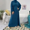 Etniska kläder muslimska eid islamiska 3 -stycken matchande uppsättning för kvinnor blygsam maxi klänning wrap slips kjol fast kaftan dubai abaya turkisk