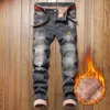 Denim Designer Jeans Ripped Pants for Men Size Autumn Winter Plus Velvet Punk Streetwear Trousers S4KQ