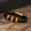 Braccialetti di fascino braccialetto a catena in pelle genuina per uomo chiusura magnetica in acciaio inossidabile in oro placcato gioielli esclusivi regalo all'ingrosso