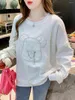 Women's Hoodies Sweatshirt Round-Neck Pink Hoody Spring And Autumn Clothes 2023 Loose Cute Cartoon Bear Diamond Coat Top