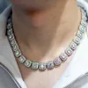 قلادة قلادة CUC 12 مم قلادة سلسلة مربع مربع للنساء الرجال Hiphop Link Ricker Iced Out Zirconia Gold Color Mashion Jewelry 230815