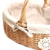 Aufbewahrungskörbe Picknick Korbkorb Frucht Rattan Box Tee Willow und Tuchholz mit Deckel