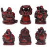 Decoratieve beeldjes Chinese Feng Shui Rosewood 6 Small Laughing Buddha Figurine C1024