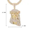 Pendant Necklaces Hip Hop Jesus Pendant Cuban Chain Necklace Men Ice Out Paved Full Shining Crystal Jesus Head Face Charm Cuban Necklace Jewelry 230815