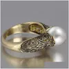 Met zijstenen Oude 14K GOUD GOLD PEARL RING Dames Royal Elegant sieraden Verjaardag Geschenken US SIZE 6 7 8 9 10 Drop levering DHL5X