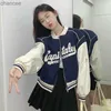 Deeptown Harajuku Fashion Croped Baseball Jacket Kvinnor Överdimensionerad blixtlås Korean Streetwear Short Varsity Jackets Y2K Bomber Coat HKD230815