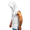 Men's Tank Tops Sleeveless Workout Top Solid Color Bodybuilding Muscle Cut Off Hooded