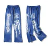 Calça masculina azul retro lama estampar suor de suor de streetwear urbano solto micro calças de moletom de moletom lavado