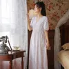 Women's Sleepwear Floral Print Pajamas Dress Contton Mesh Lace Long Peignoir Princess Romantic Nightgowns Vintage Female Nightie