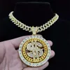 Pendant Necklaces Men Hip hop Iced out Bling Rotatable Dollar Pendant Necklace 13mm crystal Cuban Chain Hiphop Necklaces fashion Charm jewelry 230815