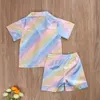 Set di abbigliamento Bambini Bambini Indumenti da notte in raso Set di pigiami per neonati Ragazzi Ragazze Pigiama a righe colorate Abbigliamento da notte in cotone Abbigliamento per bambini