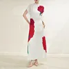 Work Dresses Women for Women Miyake Pleated 2023 여름 패션 인쇄 짧은 슬리브 티셔츠 탑 스트레칭 드레이프 스커트