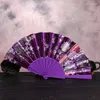 Decorative Figurines Chinese Style Folding Hand Fan Vintage Flower Print Cloth Handheld For Wedding Dance Party Ornaments Home Crafts