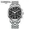 Wristwatches Carnival Mens Automatic Mechanical Watch Day Date Month 24hours Multifunction Business Full Steel Luxury Gift