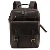 Rucksack hochwertiger vintage braun dickes dauerhaftes, verrücktes Pferdeder Leder 15.6 '' Laptop Frauen Männer Männliche Reisetasche M6582