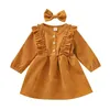 Abiti per ragazze ragazze Citgeett Spring Autumn Infant Baby Head Bash 2pcs Solid Ruffles Long Bowknot Button Bowknot Aline 221107 Drop Del Dhrvy