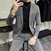 Men's Suits (Jacket Pants) Stripe For Men2-Piece Business Khaki Wedding Dress Man Tuxedo Slim Fit Formal Blazer Set Custom M-5XL
