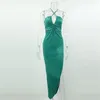 Casual Dresses Summer Bodycon Satin Green Birthday Party Sexig Spaghetti Strap Midi -klänning Elegant med slits för kvinnor MSE09