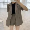 Dresowe dresy 2 szorty/set kobiety Blazer Shorts Set Formal krótki rękaw Koreańskie biuro dama komip