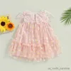 Robes de fille Bébé Enfants Filles Robe Enfants Sans Manches Fleur Imprimer Tulle Princesse Robe Bowknot Été A-ligne Robe De Fête D'anniversaire