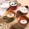 Mugs Ceramics Cute Cat Cup Shiba Inu Coffee Cups Mug with Lid Personality Gift Household Cartoon Kawaii Kids Breakfast Oat Milk 230814