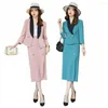 二枚のドレス高品質の韓国春のフォーマルレディースブレザースーツ女性ビジネスワークウェアオフィスペンシルスカートジャケット2ピースセット